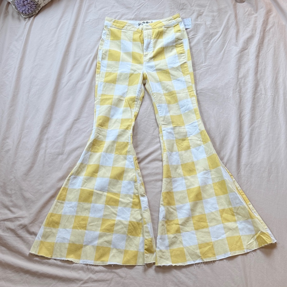 We The Free Yellow and White Checkered Pants